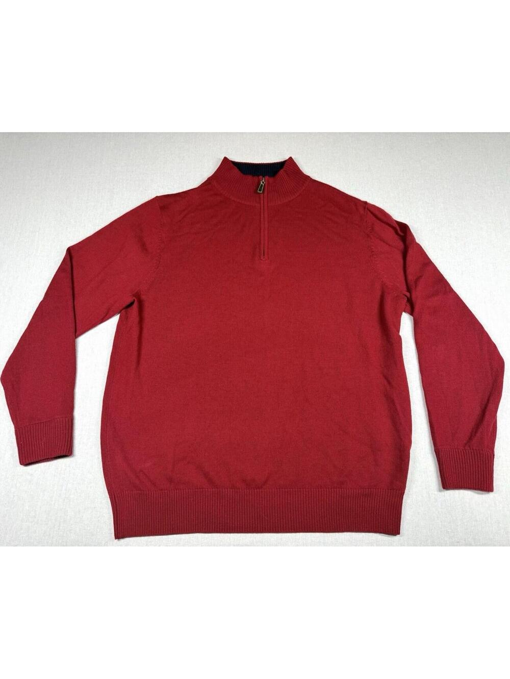 Tailorbyrd 1/4 Zip‎ Wool Sweater Men XL Red Mock Neck Pullover Golf Preppy